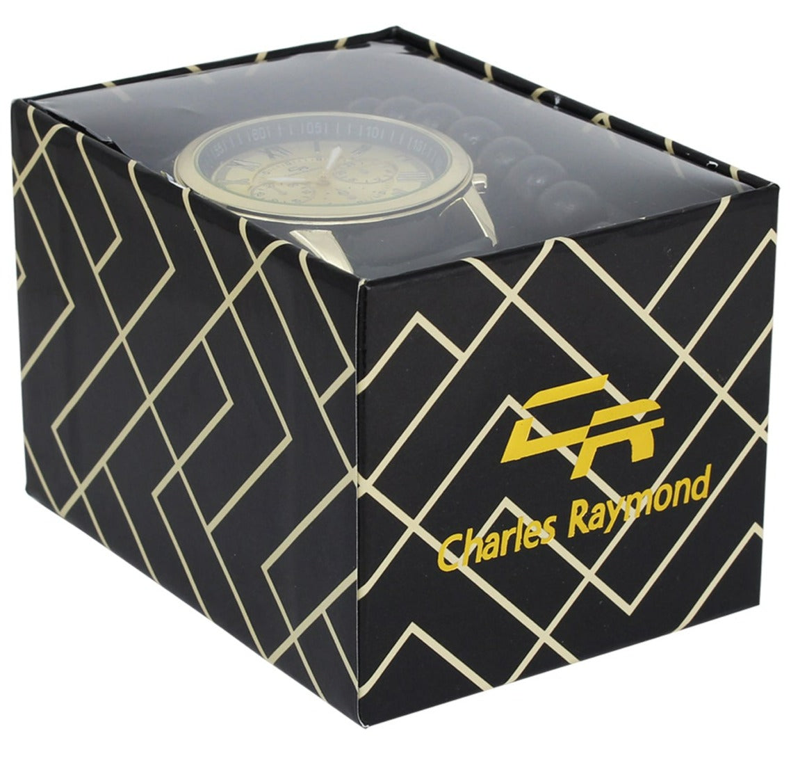 2389G Classic Metal Band Watch with Beaded Bracelet