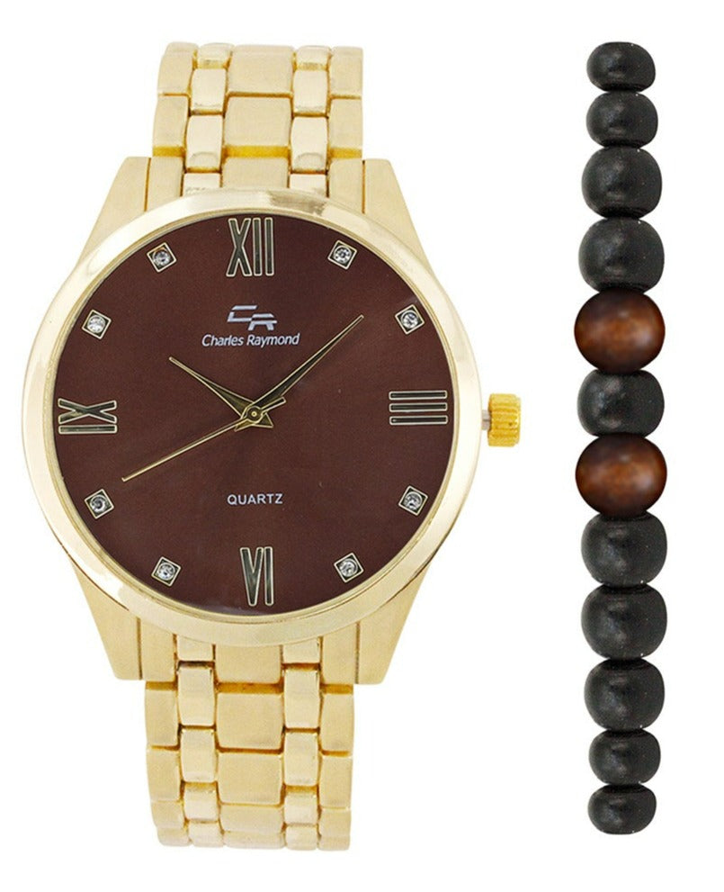 ST10532/2482G Classic Metal Band Watch with Beaded Bracelet