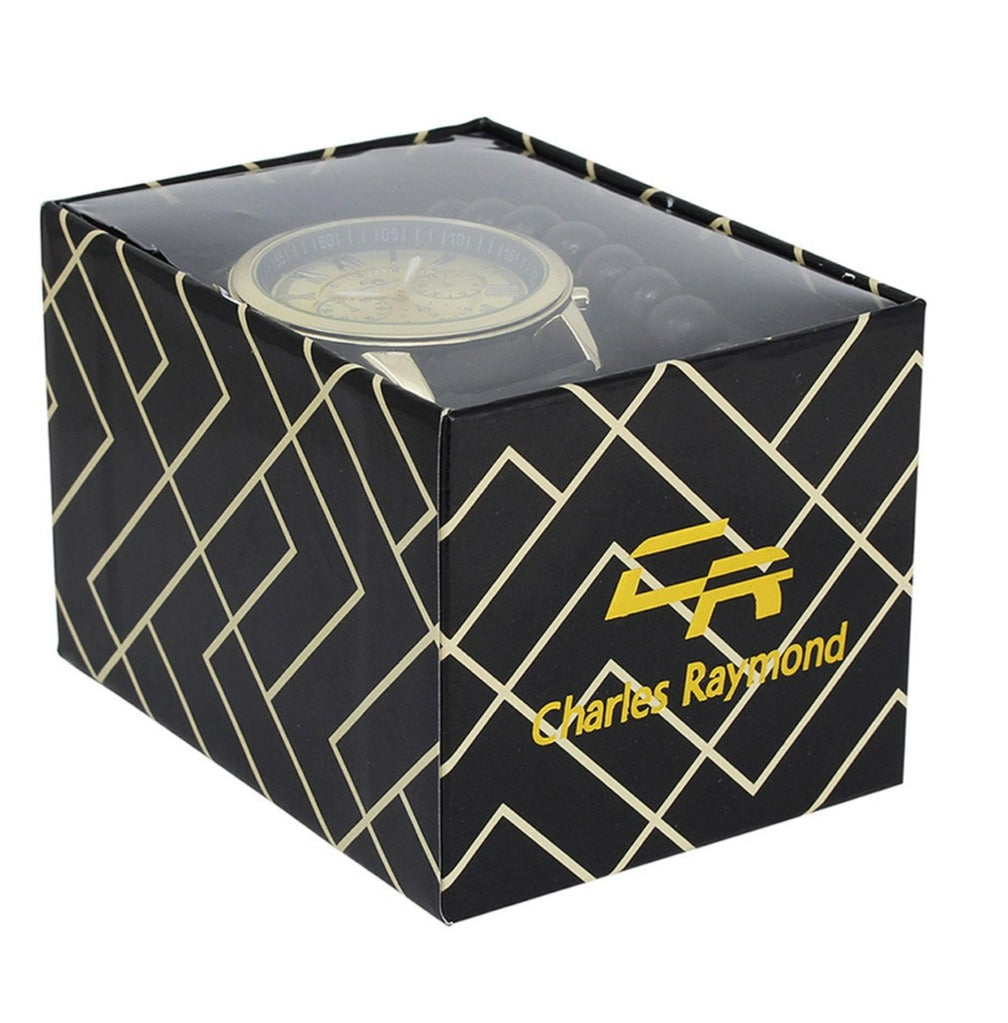 2496G Classic Leather Band Watch with Beaded Bracelets