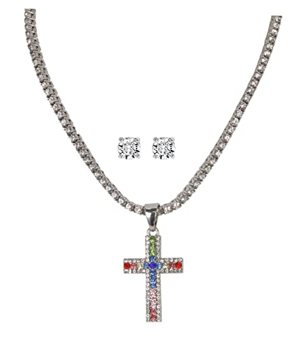 TPBE-01 Silver Rainbow Cross Pendants & Tennis Sets