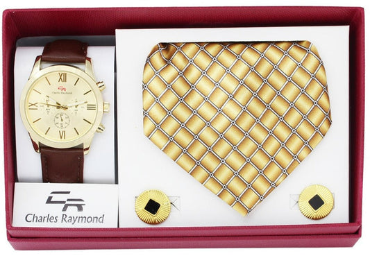 9254 Men's watch and tie set(Gold Brown - Gold)