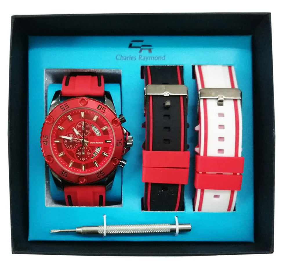 9739 Sports Watch with 2 Changeable Bands Red Charles Raymond