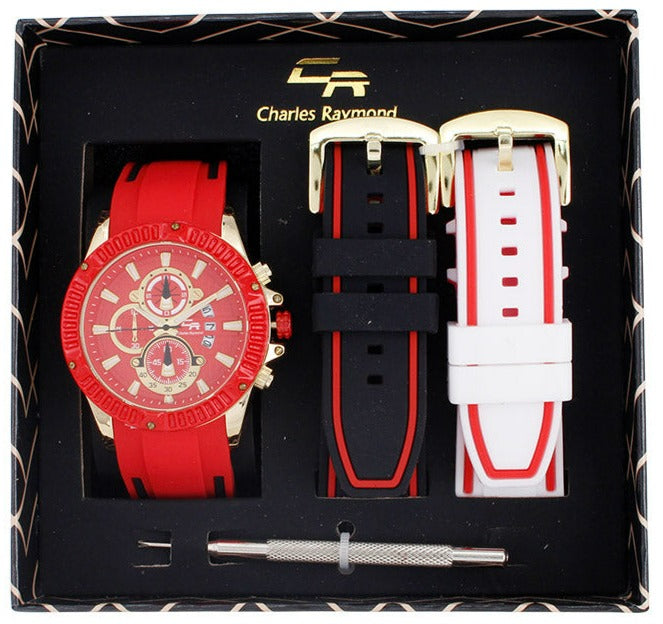 ST10427 Sport Watch and 2 Changeable Bands(Red-Black/White)
