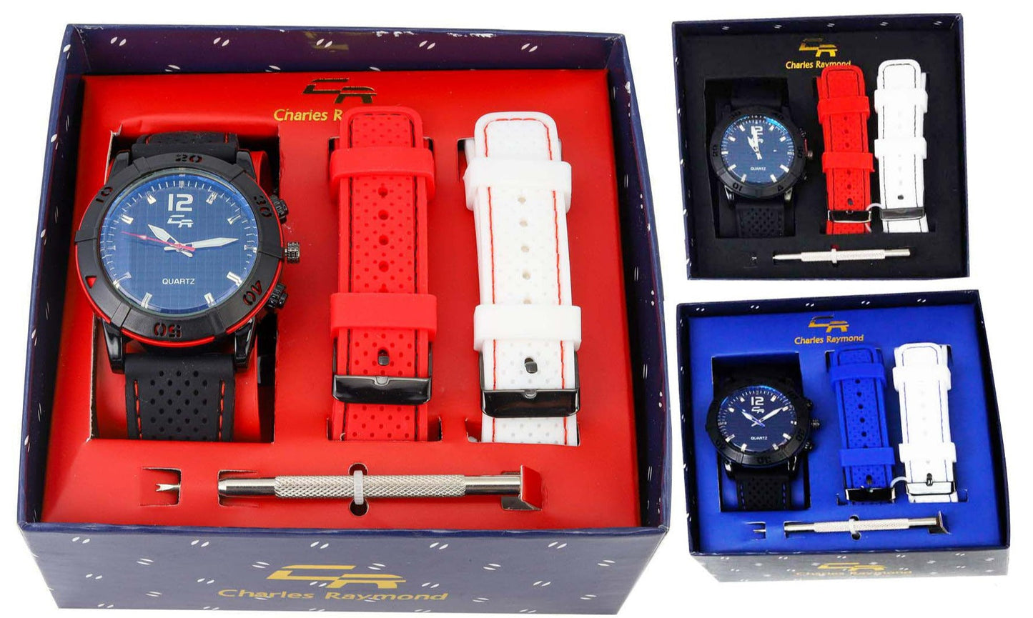 ST10442 Sport Watch with 2 Changeable Bands(Black/Black-Red/White)