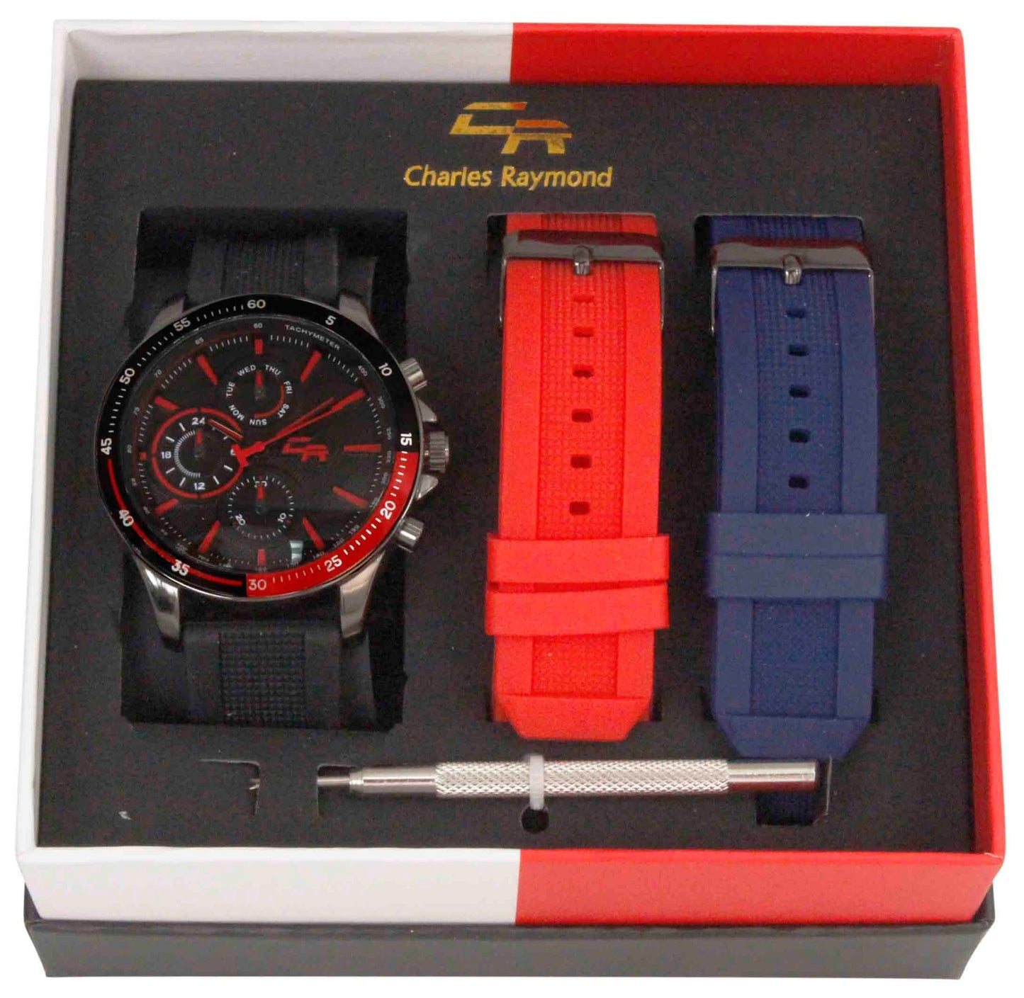 ST10472 Sports Watch with 2 Changeable Bands(Black/Red)