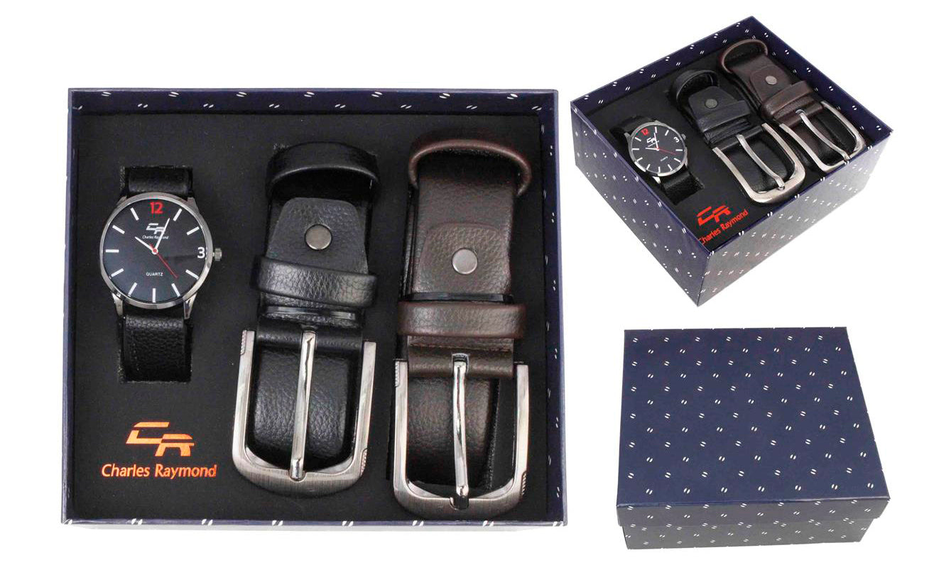 ST10478 Watch with 2 Belt Set(Black and Brown)