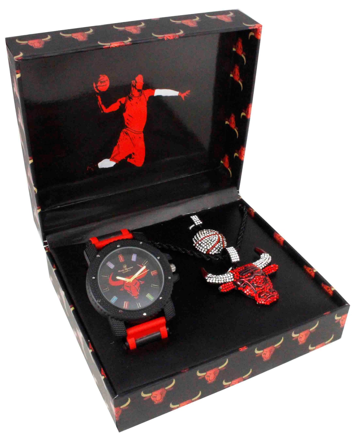 ST10480 Iced Out Watch and 2 Pendant Necklace Set