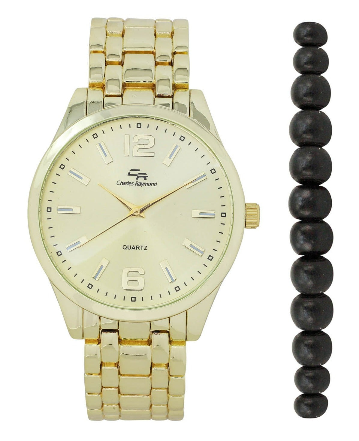 ST10529 Classic Metal Band Watch with Beaded Bracelet