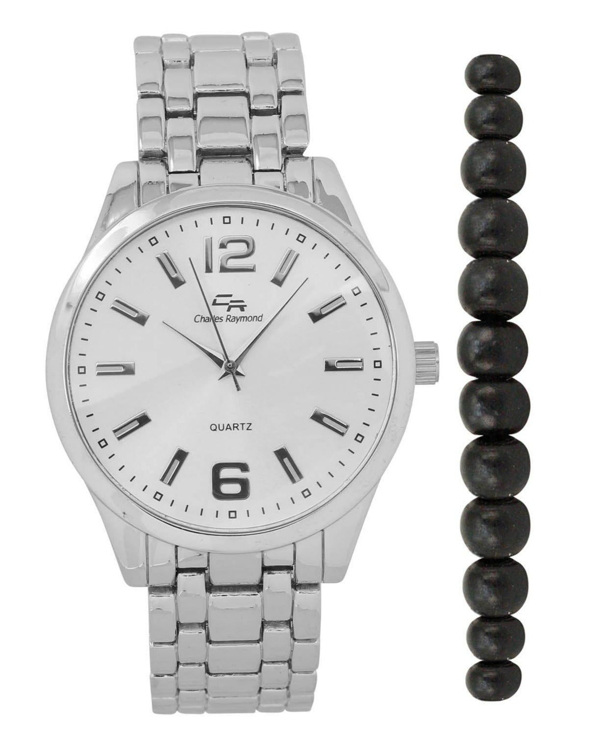 ST10529 Classic Metal Band Watch with Beaded Bracelet