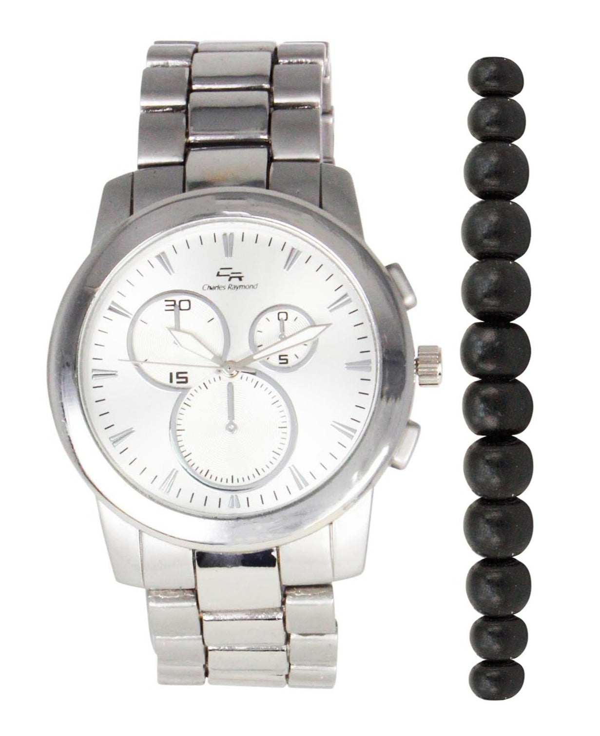 ST10533 Classic Metal Band Watch with Beaded Bracelet