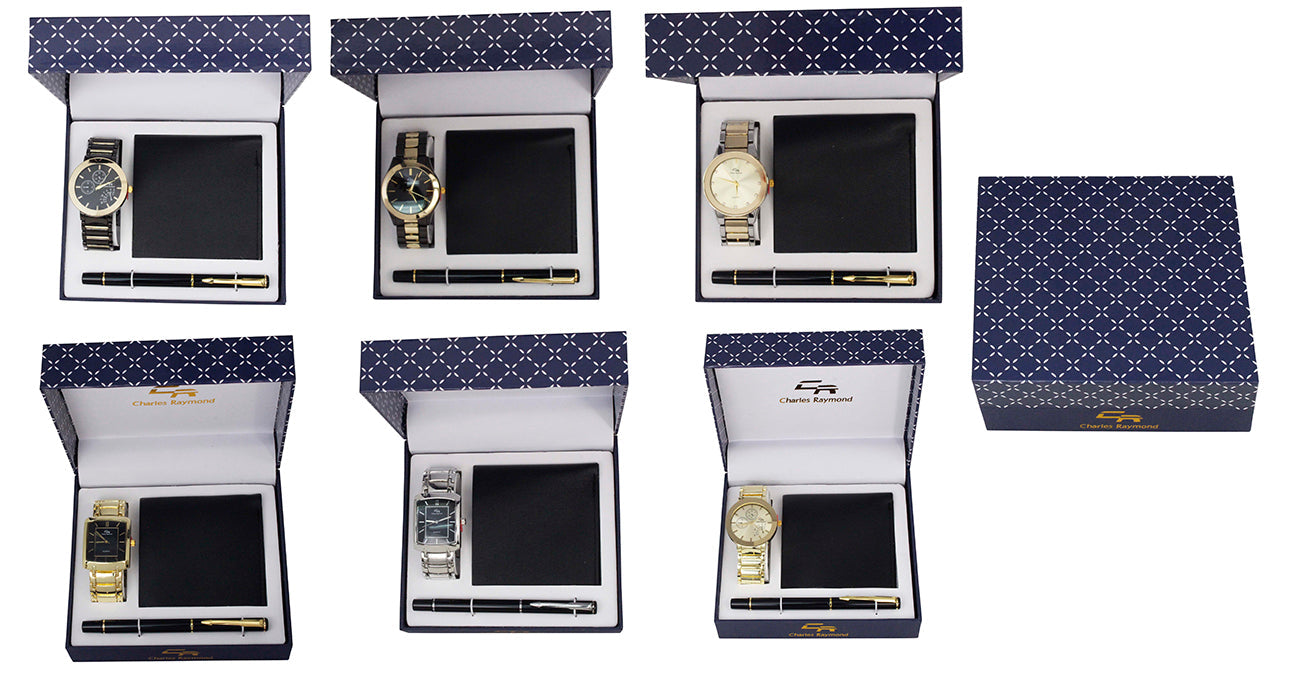 V1161-HB Gold Watch, Black wallet and Black pen set