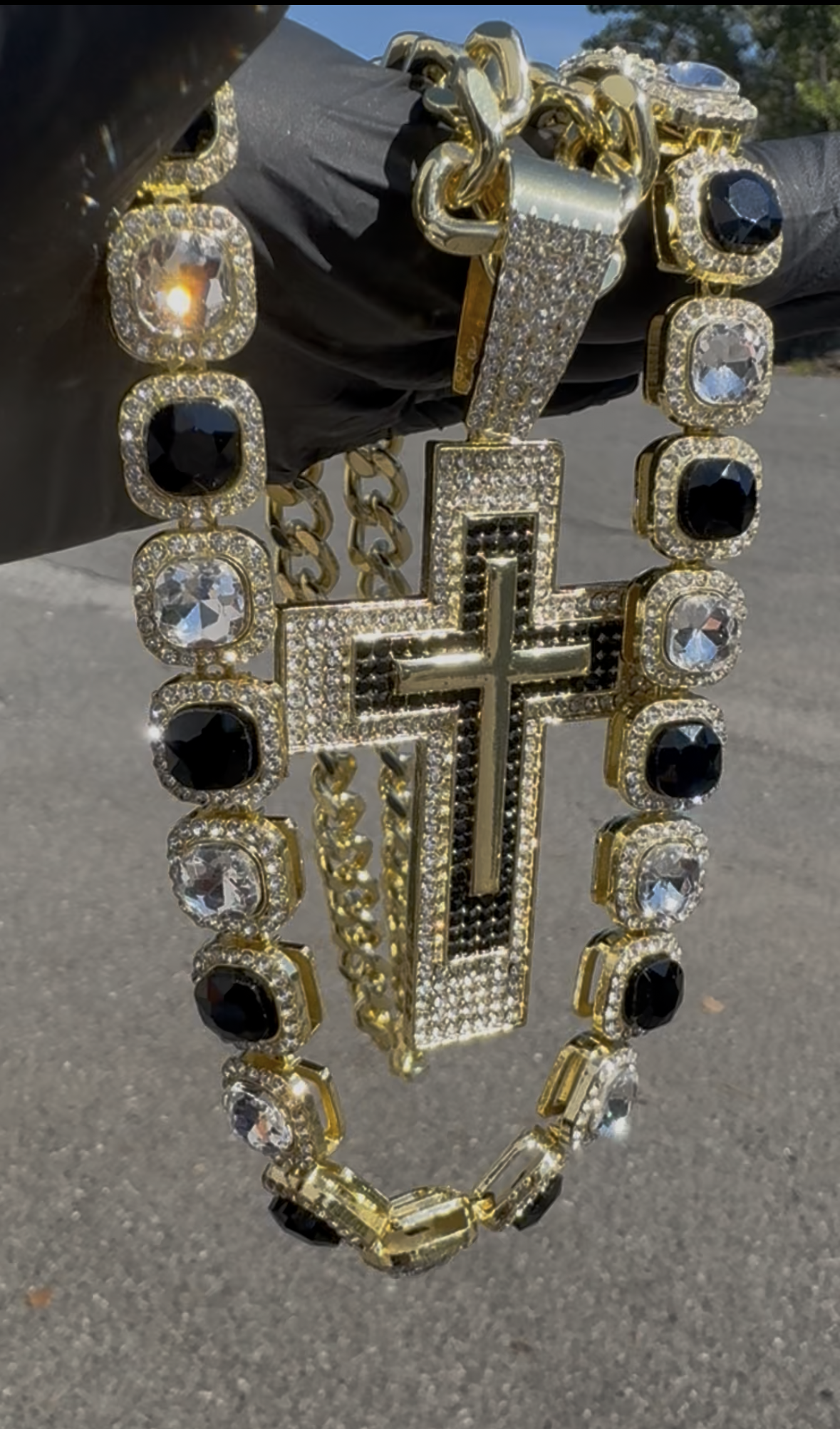 Cuban Two Tone Chain with Thick Cuban Chain and Ice Cross Pendant