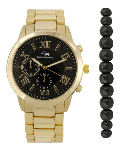 2483G Classic Metal Band Watch with Beaded Bracelet