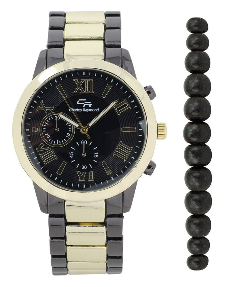 2483G Classic Metal Band Watch with Beaded Bracelet