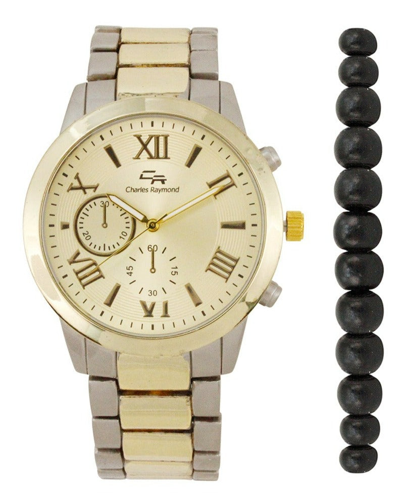 2483G Classic Metal Band Watch with Beaded Bracelet