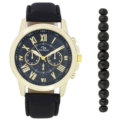 2496G Classic Leather Band Watch with Beaded Bracelets