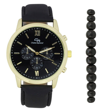 2497G Classic Leather Band Watch with Beaded Bracelet