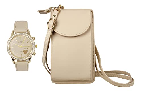 ST10385 Cross Body wallet with Watch (Beige)