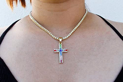 TPBE-01 Gold Rainbow Cross Pendants & Tennis Sets