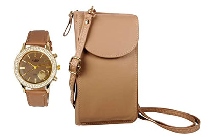 ST10385 Cross Body wallet with Watch (Brown)