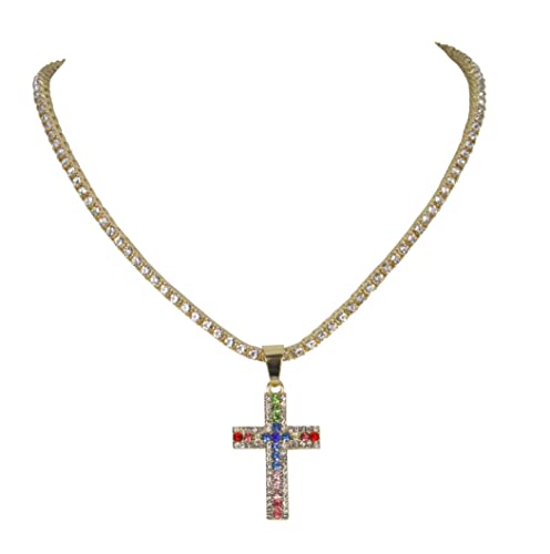 TPBE-01 Gold Rainbow Cross Pendants & Tennis Sets