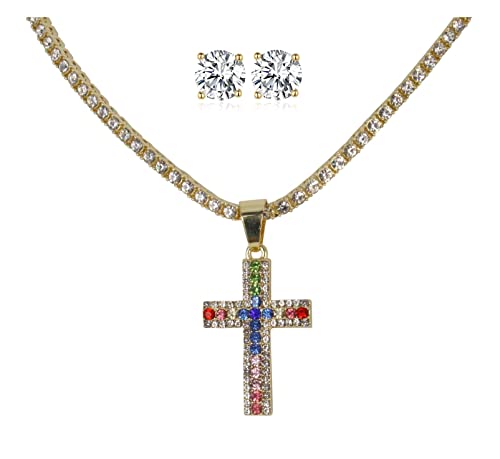 TPBE-01 Gold Rainbow Cross Pendants & Tennis Sets