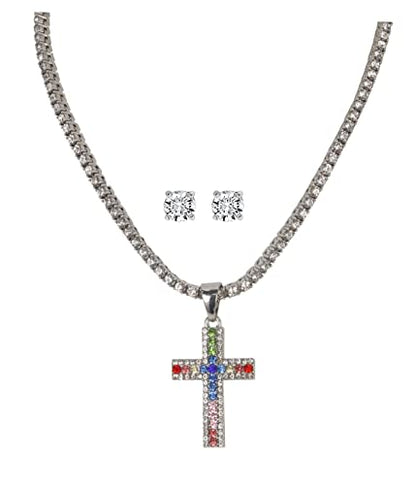 TPBE-01 Silver Rainbow Cross Pendants & Tennis Sets