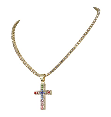 TPBE-01 Gold Rainbow Cross Pendants & Tennis Sets