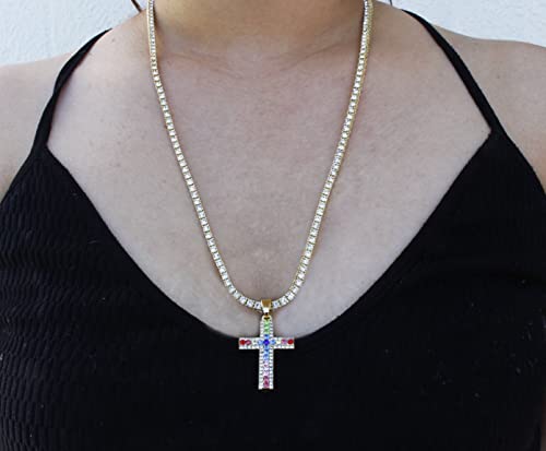 TPBE-01 Gold Rainbow Cross Pendants & Tennis Sets