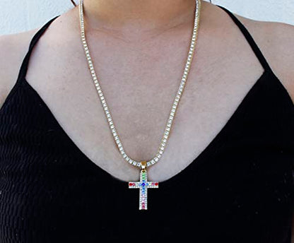 TPBE-01 Gold Rainbow Cross Pendants & Tennis Sets