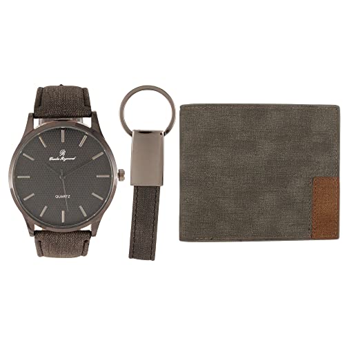 Classic Grey Black Watch, Grey Black Wallet & Grey Keychain Set