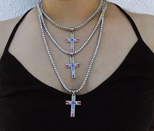 TPBE-01 Silver Rainbow Cross Pendants & Tennis Sets