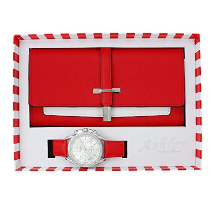 ST10234 Women Wallet Watch Set (Red)