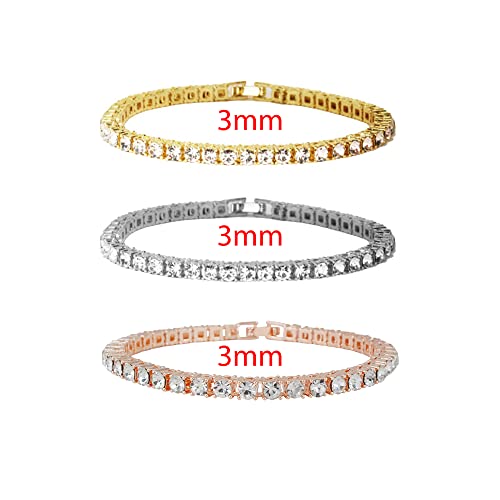 3mm & 5mm Tennis Bracelets(Gld+SLV+Rose)