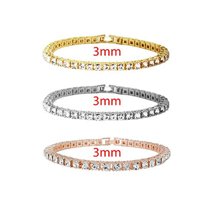 3mm & 5mm Tennis Bracelets(Gld+SLV+Rose)