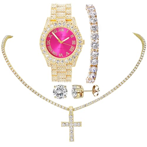 ST10327 LA Gld Hot Pink 4 pc Cross Set