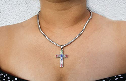 TPBE-01 Silver Rainbow Cross Pendants & Tennis Sets