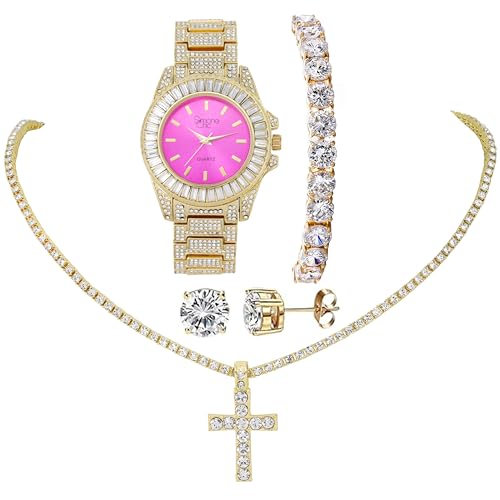 ST10372MLA Gld Hot Pink 4pc Cross Set