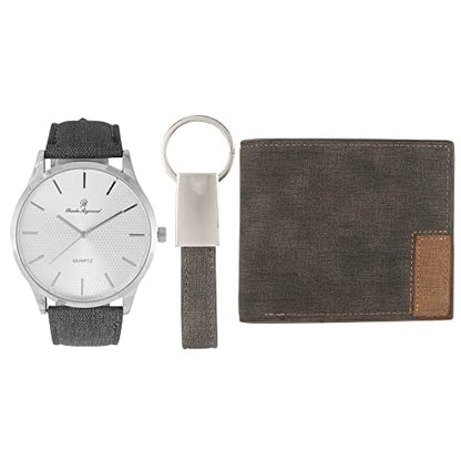 Classic Dark Grey Silver Watch, Grey Wallet & Grey Keychain Set