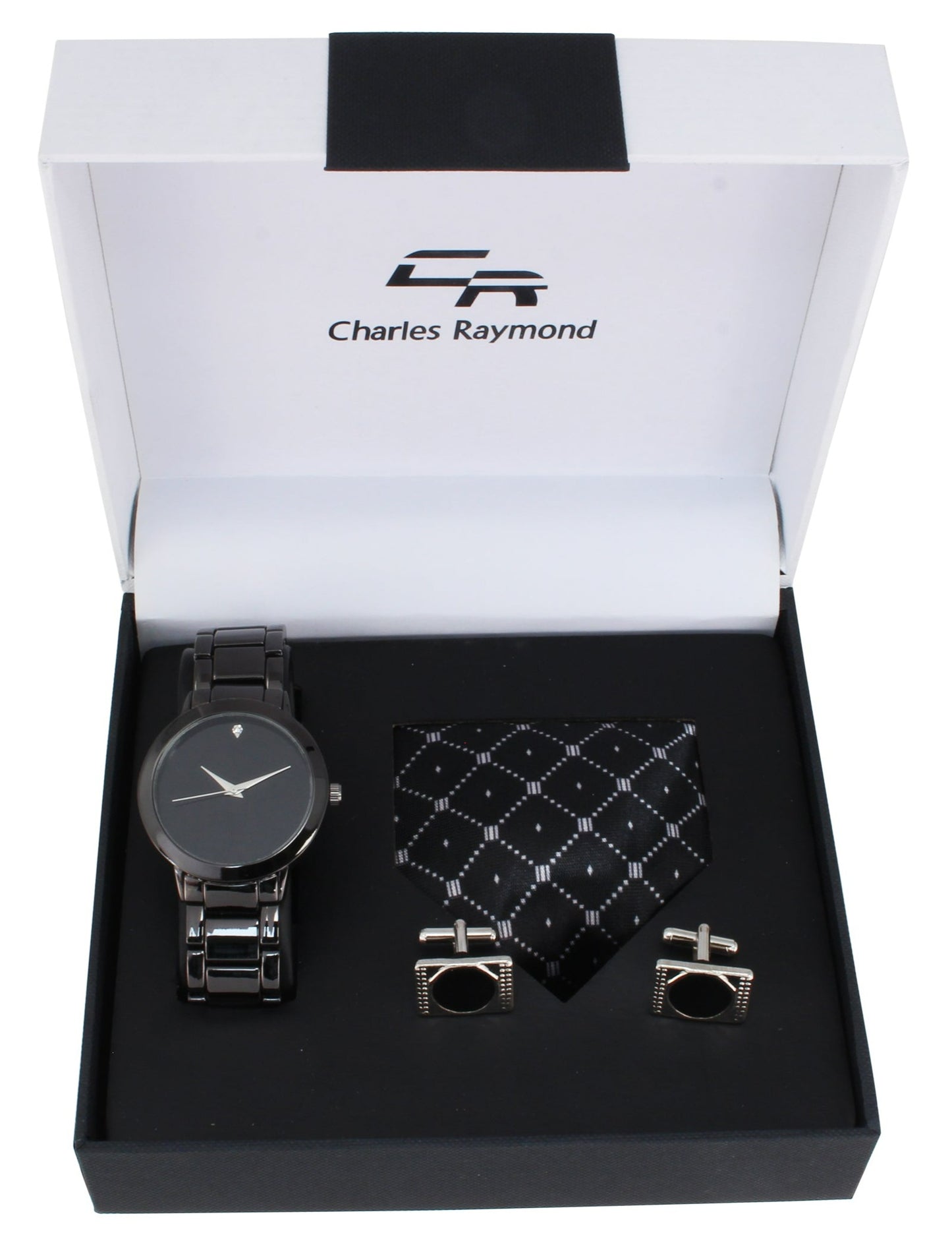 4904 Metal band and Tie with Cufflinks Sets(Gun. Black-Black)