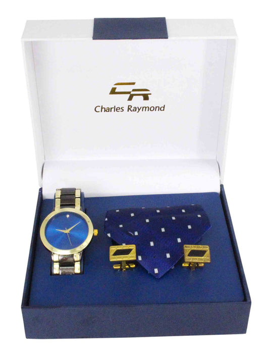 4904 Metal band and Tie with Cufflinks Sets(Two Tone - Blue)
