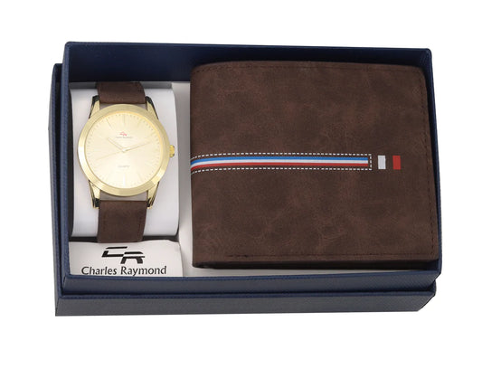 6233 Leather Tan Band Watch with Tan Wallet Set