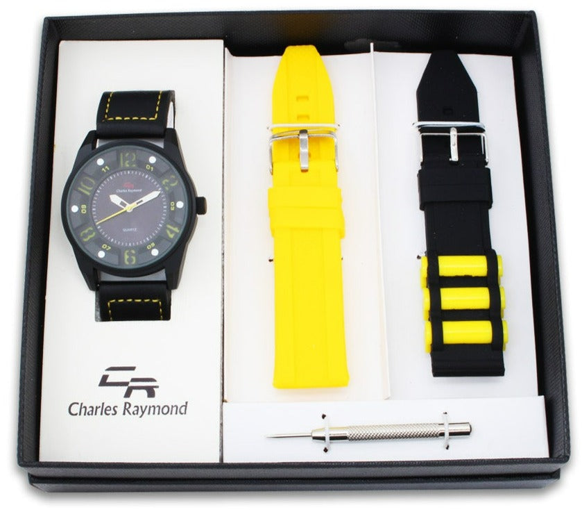 9048 Sport Watch and 2 Changeable Bands(Yellow/Black)