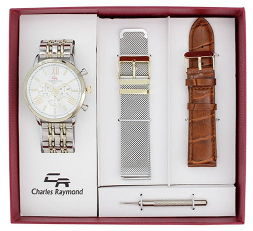 6315 Classic Watch and 2 Changeable(Mesh/Leather) Bands Set(TwoTone/Brown)