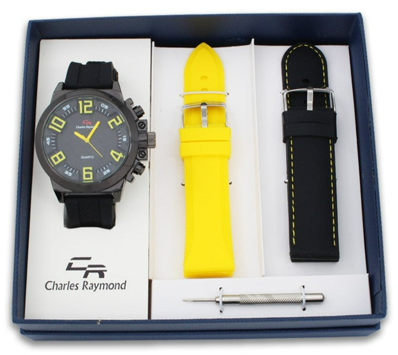 7483 Sport Watch with 2 Changeable Bands(Black/Yellow)