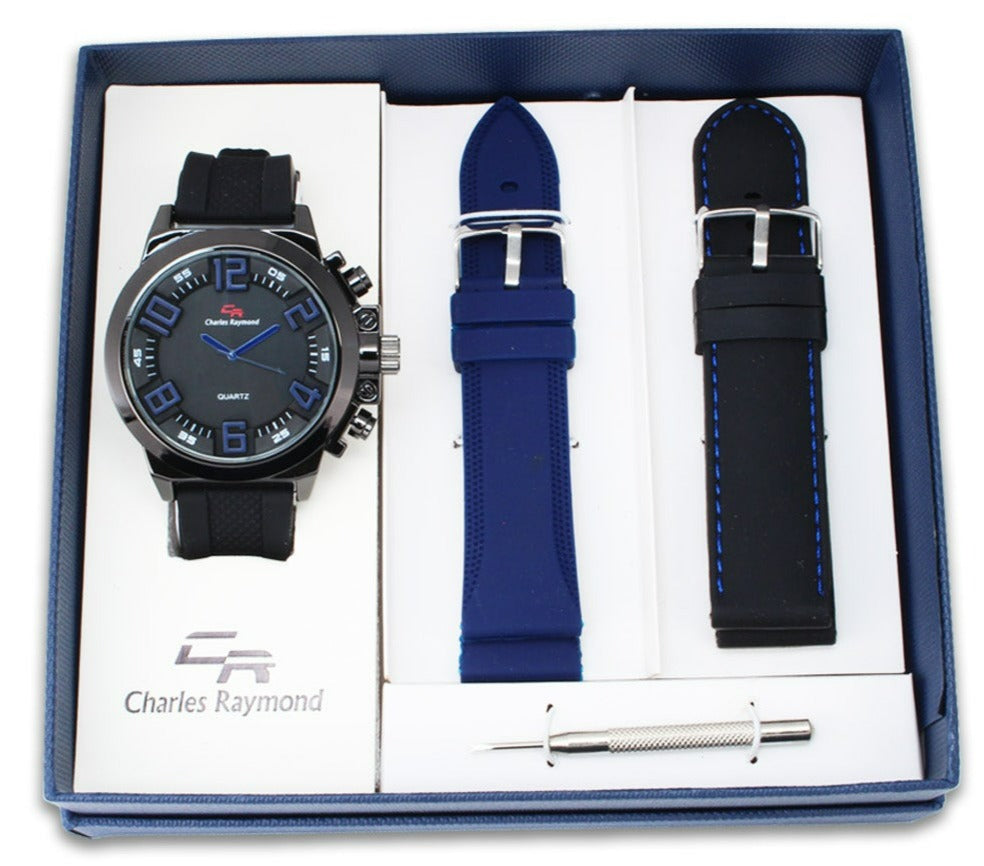 7483 Sport Watch with 2 Changeable Bands(Black/Blue)