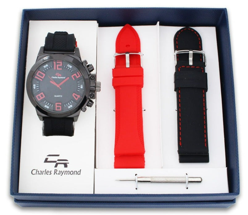7483 Sport Watch with 2 Changeable Bands(Black/Red)