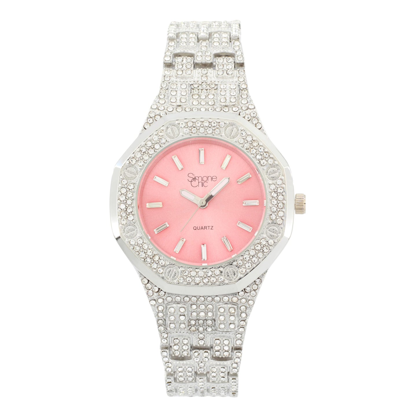 ST10528 Single Men's Iced Out Hip Hop Watch with Sunray Dial & Rhinestone Bezel Adjustable Links Japan Movement