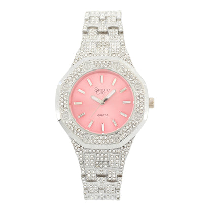 ST10528 Single Men's Iced Out Hip Hop Watch with Sunray Dial & Rhinestone Bezel Adjustable Links Japan Movement