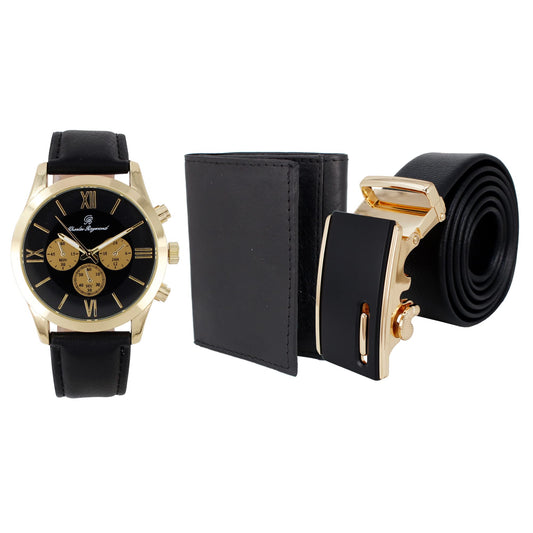 Classic Watch, Wallet and Belt Set(Gold Black)